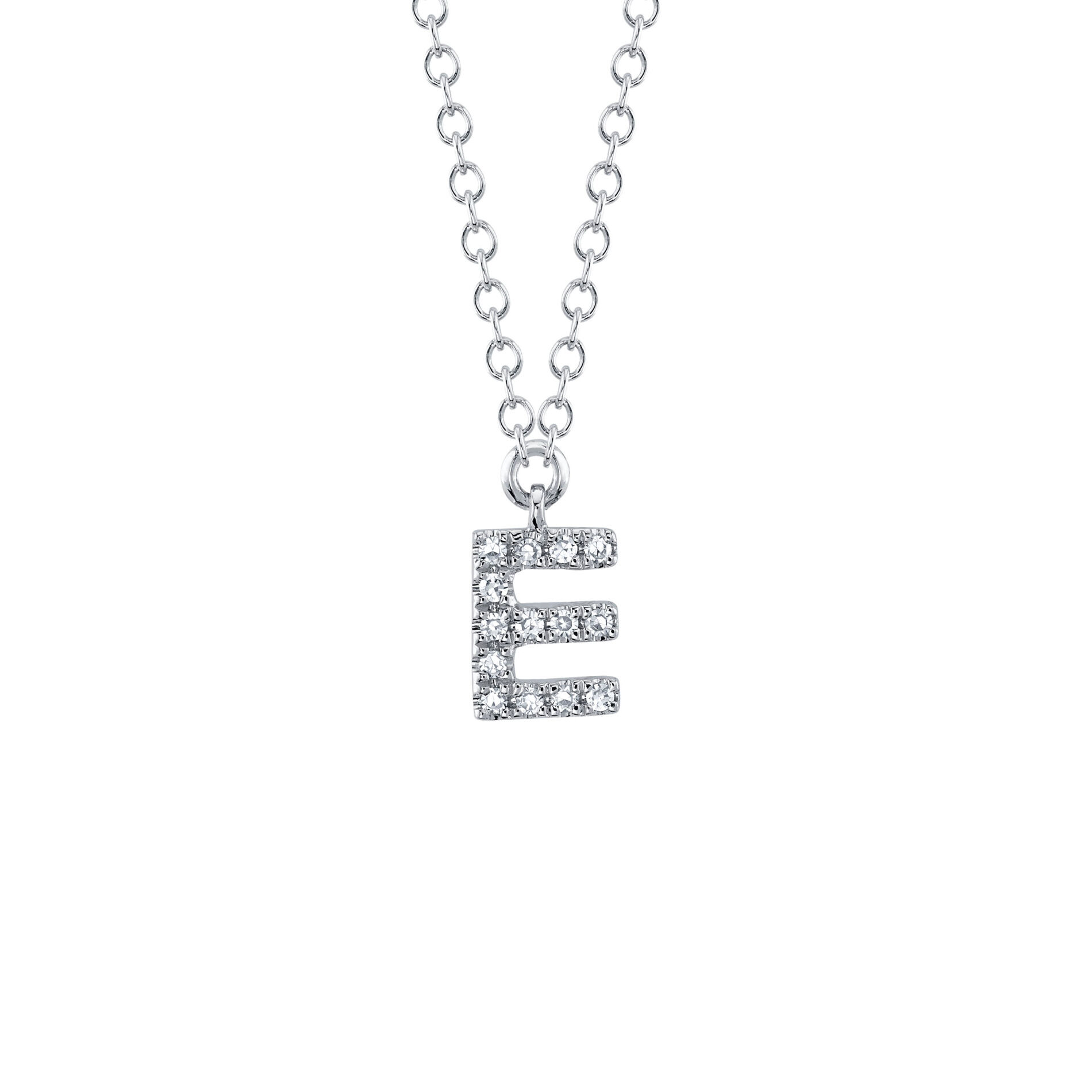 Shy Creation Initials White Gold and Diamond Pav Letter E